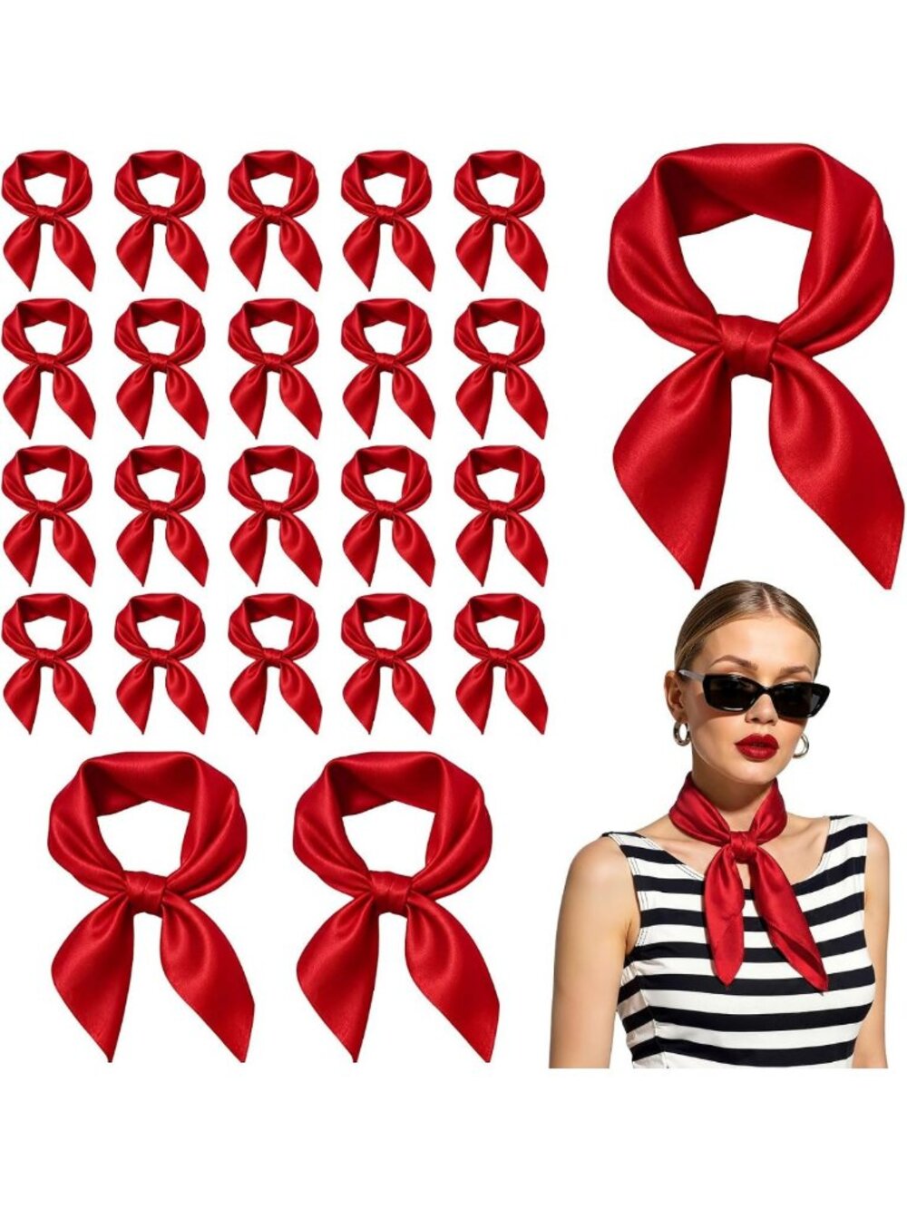 Silk Hair Scarf Set - 23.6" Stylish Head Scarves for Women, 5/10/20 Pcs